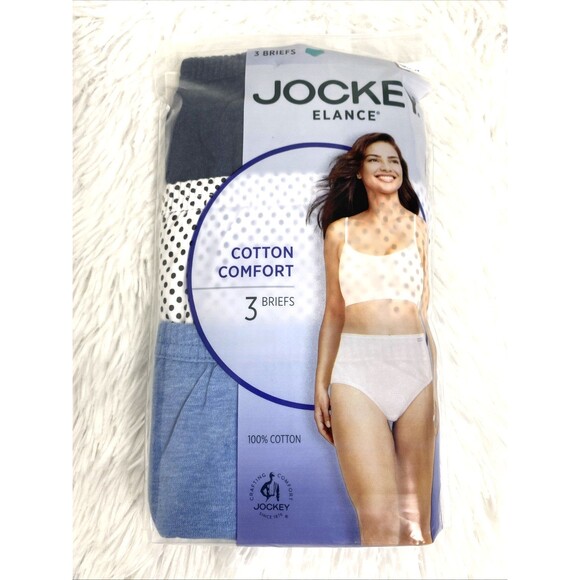 Jockey Elance Briefs Underwear Plus Size 2XL 100% Cotton Comfort Pantie Blue 3pk - Picture 1 of 9